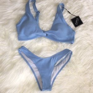 High Waisted Sky Blue Bikini